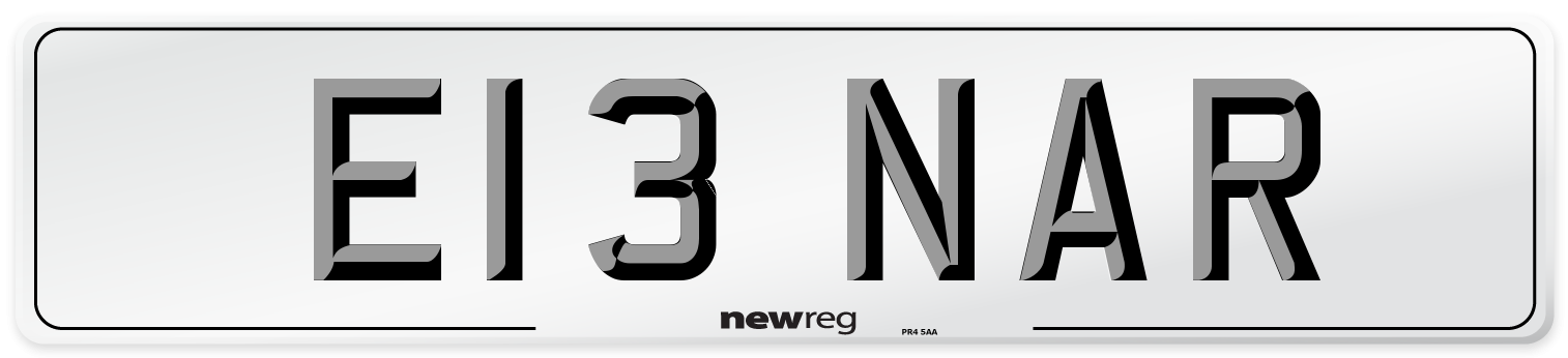 E13 NAR Number Plate from New Reg